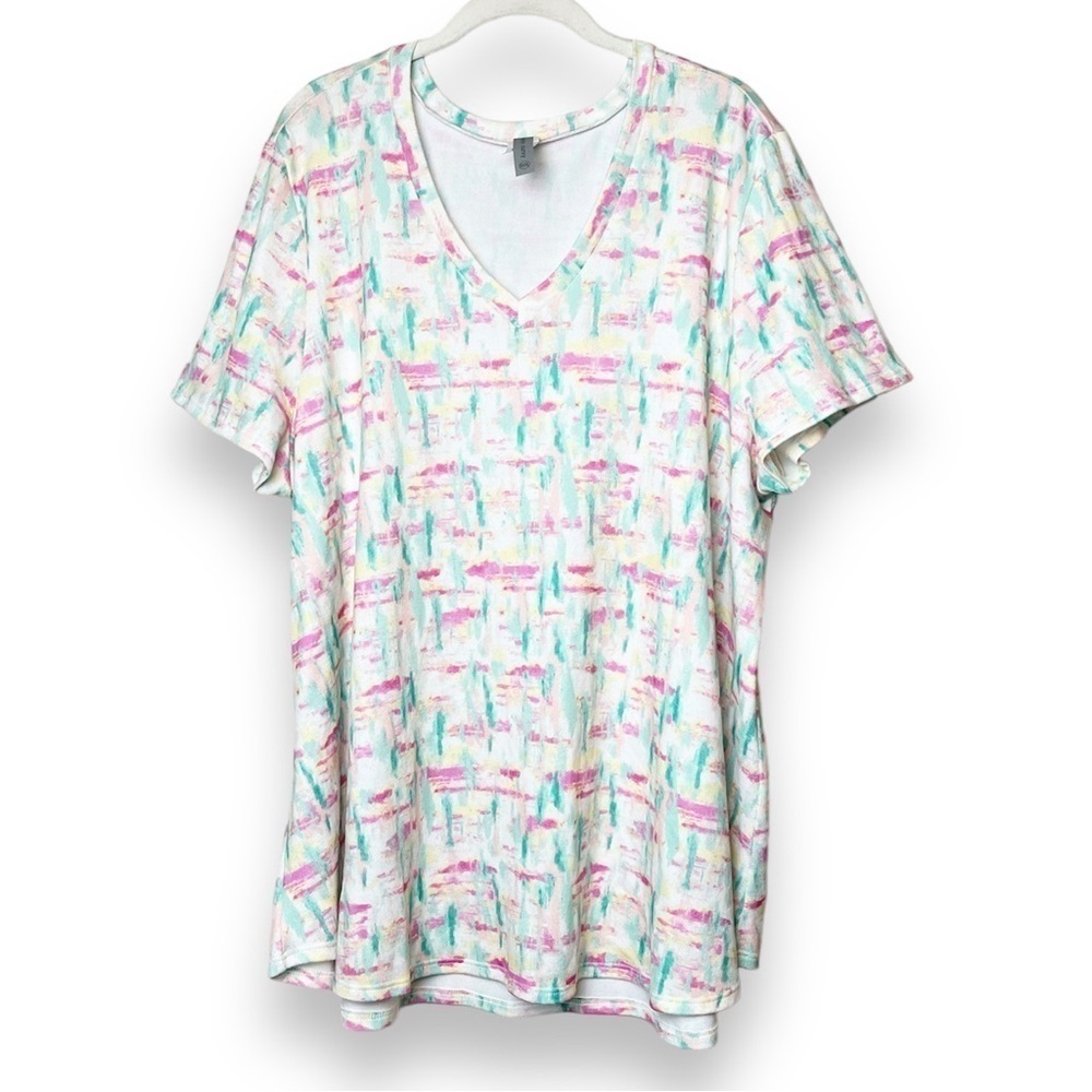 Honeyme Curvy V Neck Top 3X t-shirt short sleeve flowy stretch knit loose fit